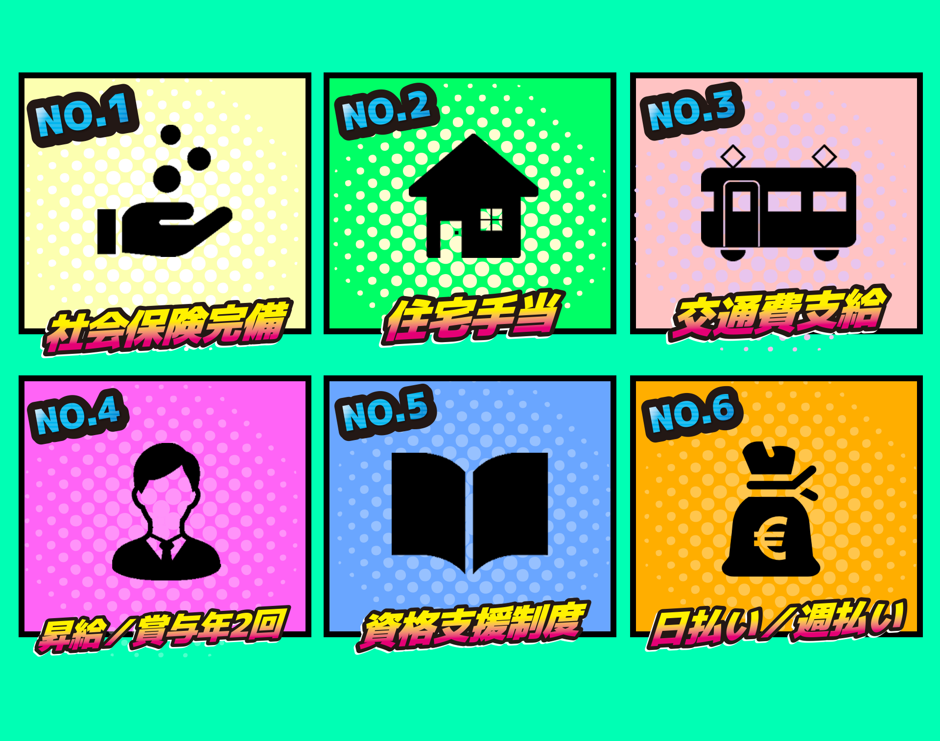 社会保険完備、住宅手当、交通費支給